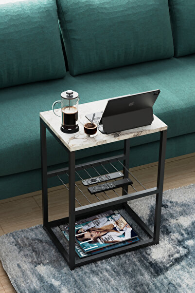 interGO Metal Ayaklı Dekoratif Tel Raflı Yan Sehpa