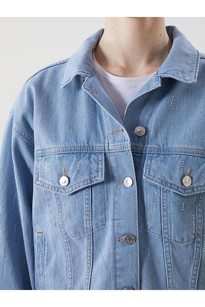 LC Waikiki Women's Jean Jacket with Shirt Collar Stones (S5)