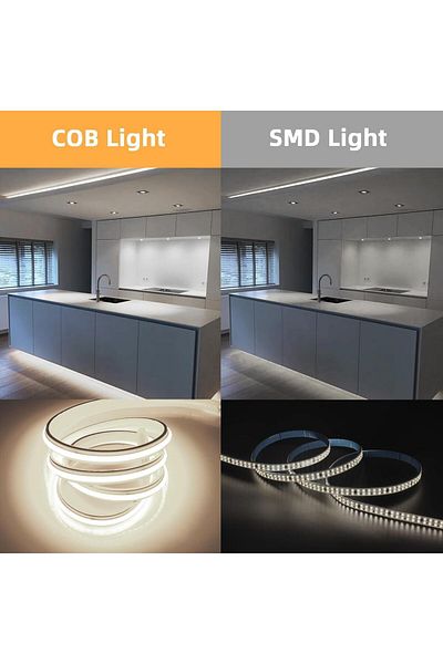 COOYA COB LED Strip Lights,6000K Cold White USB Powered,with USB Connector,320LEDs/m for Party Decor,5m