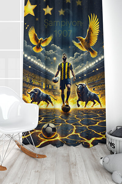 Bertille Home Children's and Baby's Room Yellow Navy Blue Fan Football Series...