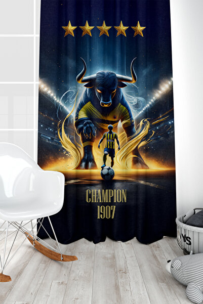 Bertille Home Children's and Baby's Room Yellow Navy Blue Fan Football Series...