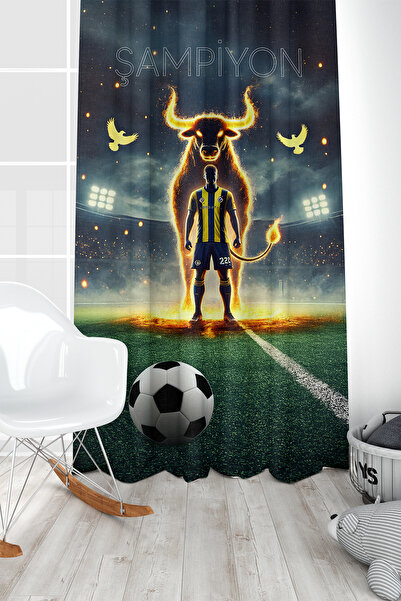 Bertille Home Children's and Baby's Room Yellow Navy Blue Fan Football Series...