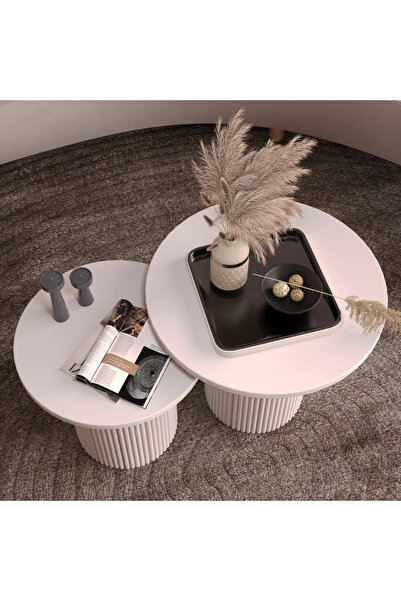 klubeconcept Bohem Modern Silindirik Ayaklı İkili Orta Sehpa Seti 100 % MDF