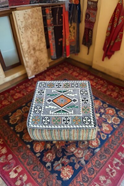 mdhomecarpet Otantik Şark Köşesi Halı Kumaşlı Orta Sehpa 60x60 cm 20 CM Yükse...