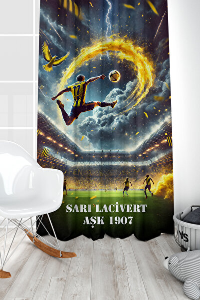 Bertille Home Children's and Baby's Room Yellow Navy Blue Fan Football Series...