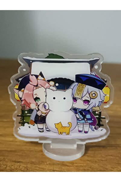 mertfigur Genshin Small Acrylic Stand Stand Zhongli Qiqi Keqing Acrylic Figure (4-5 cm)