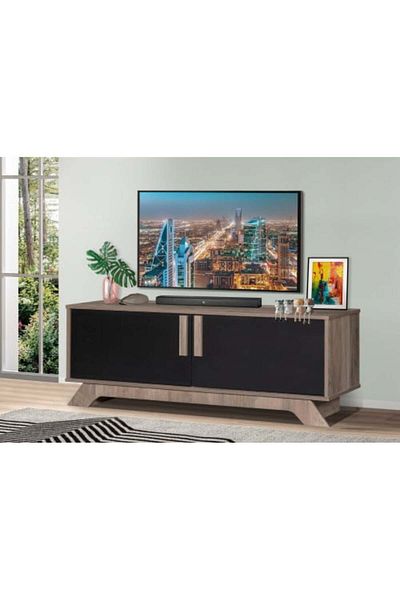 Generic Luxury Wooden TV Table with Stable Base and Two Storage Drawers - Malaysian Wood, 120 cm, Brown and