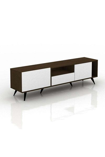 Generic Rectangular Wooden TV Table, Malaysian Made, 179 cm, 2-Tier Storage Drawers - Brown and White