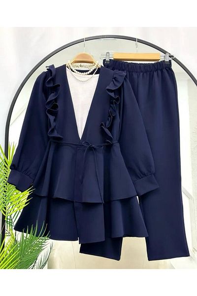modasindoma Women's Ruffled Shoulder Double Set