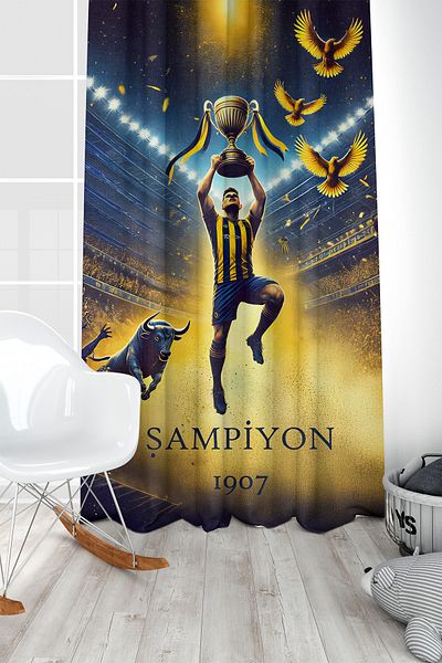 Bertille Home Παιδικό και βρεφικό δωμάτιο Κίτρινο Navy Blue Fan Football Series Backdrop Curtain Μονόφυλλο (CURTAIN)