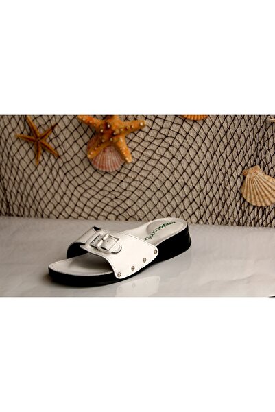 Magia Comfort Women's White Genuine Leather Orthopedic Heel Spur Slippers