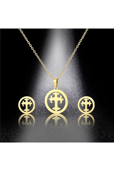SIC MODA Stainless Steel Necklace With Earrings Set 4111