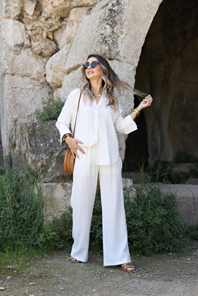 bytugcekaya Bej Palazzo Gömlekli Gofre Takım