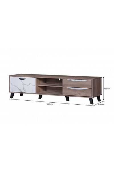 Generic TV Table with 2 Storage Drawers, 2 Shelves, and Cabinet - Malaysian Wood 180 cm - Brown & Marbled Co