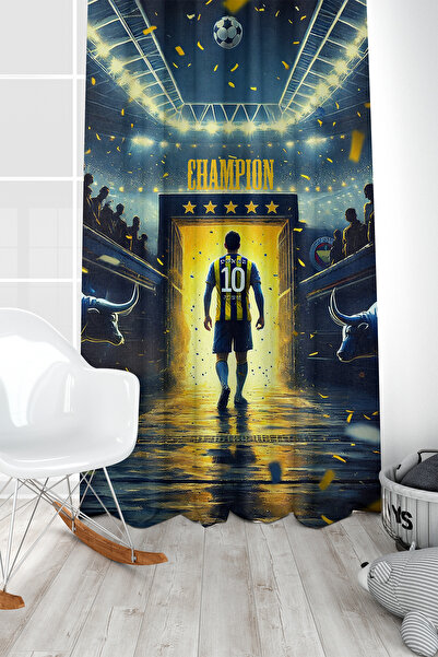 Bertille Home Children's and Baby's Room Yellow Navy Blue Fan Football Series...