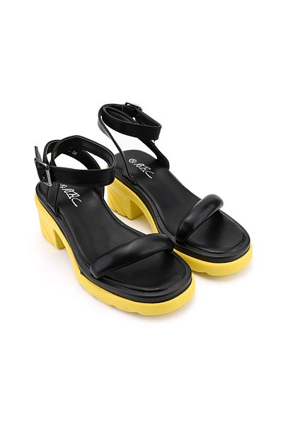 Tmall Sandale de dama,Cu Toc Groasa,Din Piele Ecologica,SA24,Galben