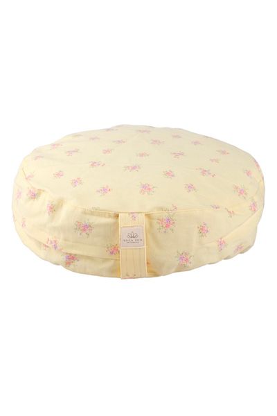 SUN YOGA PİLATES SPOR EKİPMANLARI Sunyoga Zafu Meditation Cushion with Buckwheat Filling Yellow Floor Flower Pattern Cotton Fabric