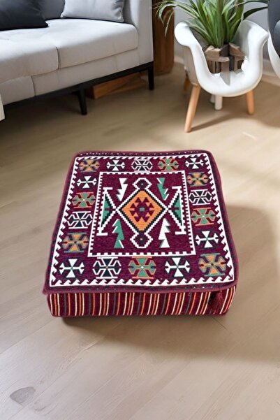 mdhomecarpet Otantik Şark Köşesi Halı Kumaşlı Orta Sehpa 60x60 cm 20 CM Yükse...