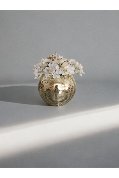 IŞILTI HOME DESIGN Işıltı home design yuvarlak aynalı cam vazo açık gold orta boy