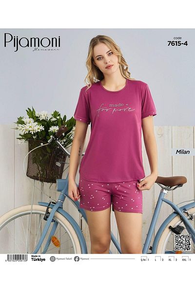 Pijamoni Γυναικείο σετ πιτζάμες με κοντομάνικο σορτς μωβ χρώματος Bamboo Milan