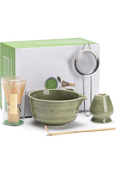 COOYA Matcha Whisk Set, Japanese Tea Bowl with Spout, Strainer Holder, for Matcha Tea Ceremony