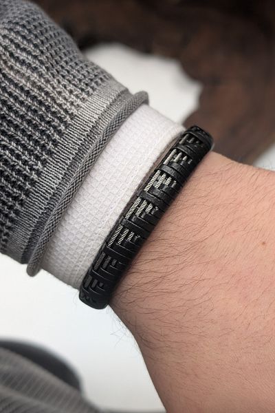 cheetah quality Steel Wire Custom Made Genuine Leather Men's Bracelet