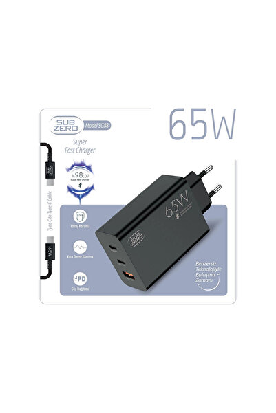 Subzero Infinix ZERO40 Uyumlu 65W Usb+PD+PD Girişli Süper Fast Type-C ŞArj Aleti + Kablo ( Orginal Subzero)
