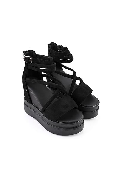 Tmall Sandale de dama,Cu platforma,Din Piele Ecologica Intoarsa,SA16,Negru