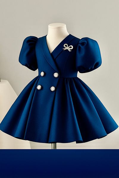 MUSGEM Special Design Umay Model Navy Blue Color Stone Accessory Girl's Evening Dress