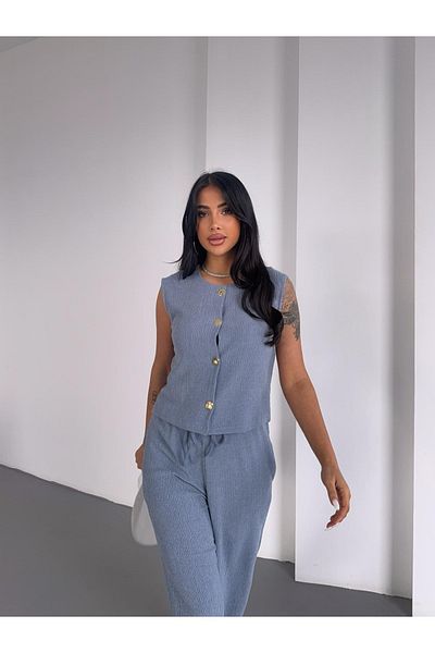Ekim Store Set dublu cu vestă Uludağ cu nasturi