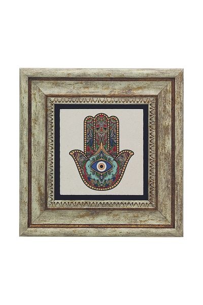 Sadrazam Hand of Fatima (Evil Eye Beaded) Printed Natural Stone Painting (20 X 20 Kd-110)