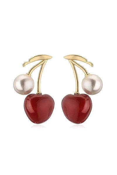 CHARMLUCKY Steel Cherry Pearl Earrings