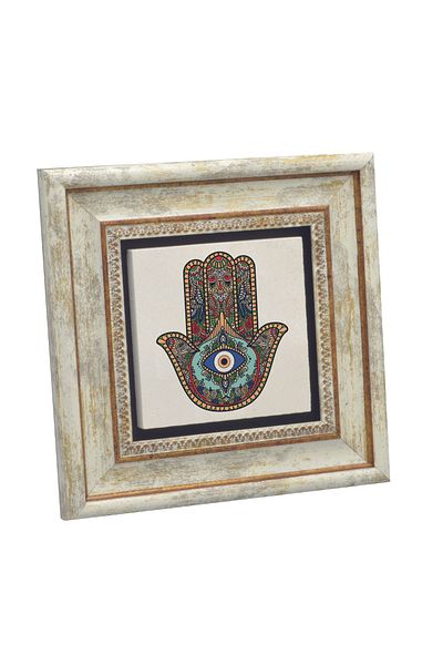Sadrazam Hand of Fatima (Evil Eye Beaded) Printed Natural Stone Painting (20 X 20 Kd-110)