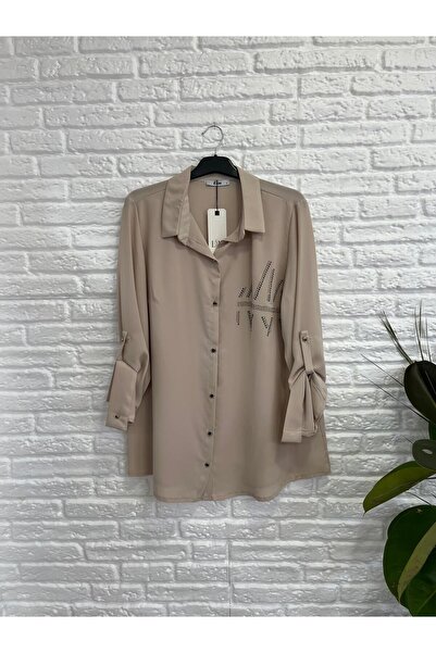 Butik Eylül ,büyük Beden Abiye Gömlek Taş Işleme Katlama Kol