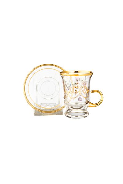 Dania Turkish crystal tea set laser engraved with colors and gold with a stone decoration