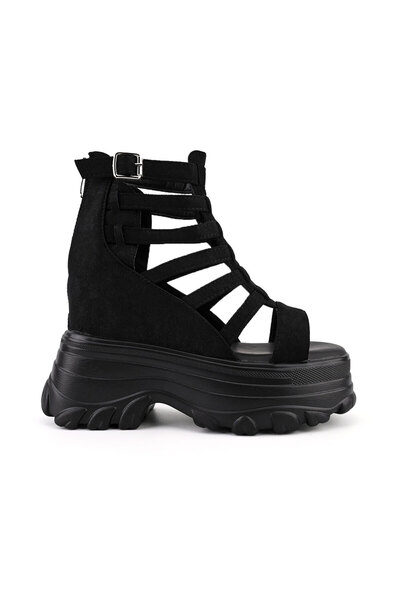 Tmall Дамски сандали, С платформа, Изработени от екокожа, SA11, Черни