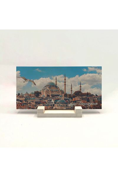 Sadrazam Suport de masă din piatră naturală imprimat cu moscheea Süleymaniye (10 X 20 DRT-55)