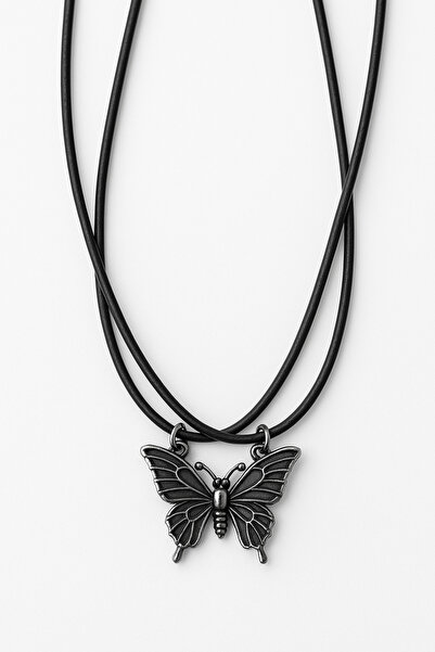 MakeWell Mıknatıslı Pembe Siyah ve Beyaz Kelebekli Mıknatıslı Kolye 2li Arkadaşlık Kolyesi