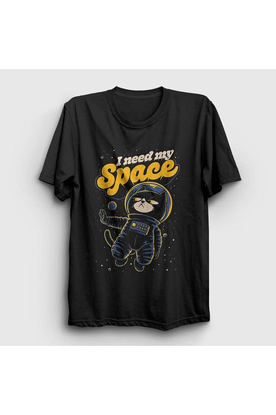 Presmono Unisex Μαύρο T-Shirt I Need My Space Cat Space Cat 538471 ττ