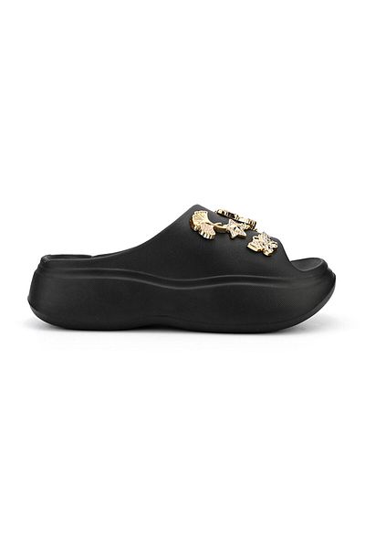 Tmall Women's Casual Slippers, Foam, With Accessories, Lightweight, Sa55, Black