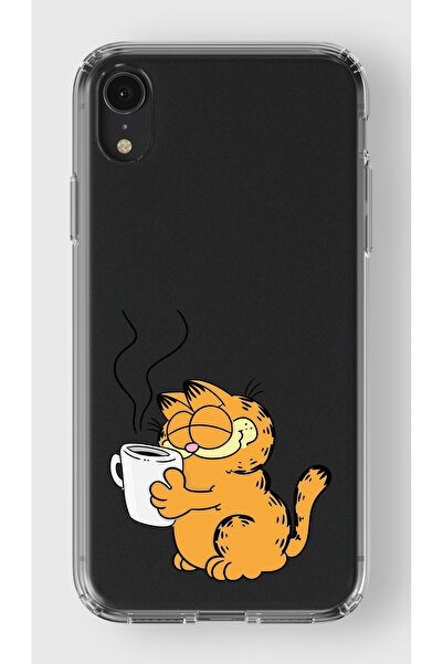 moonset Iphone XR Uyumlu Garfield Tasarımlı Baskılı Şeffaf Telefon Kılıfı
