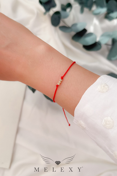 MELEXY 14 Ayar Altın Üç Dorika Minimal Kırmızı İpli Bileklik