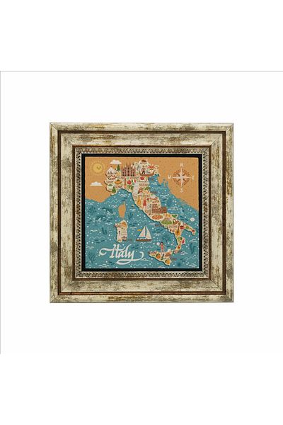 Sadrazam Italy Symbols Printed Natural Stone Painting (25 X 25 Krg-52)