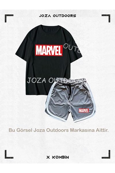Joza Outdoors Men's Marvel Printed Oversize T-Shirt and Training Sports Shorts Combination Bottom Top Set