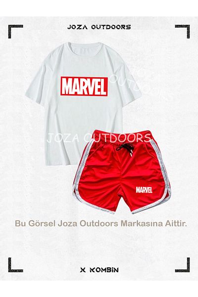 Joza Outdoors Men's Marvel Printed Oversize T-Shirt and Training Sports Shorts Combination Bottom Top Set