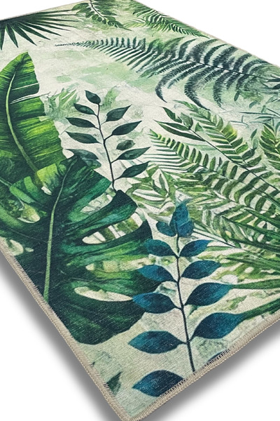The Reef Design Jungle Yapraklı Halı Dijital Baskılı Dokuma Kaymaz Tabanlı Halı Yaprak Desenli Oturma Odası Halısı