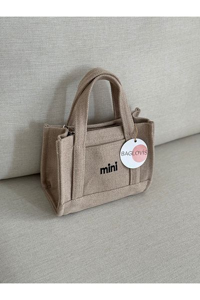 BAGLOVİS Front with Coin Compartment and Mini Embroidered Long Strap Mink Color Small Shoulder Bag En20 Uzn16