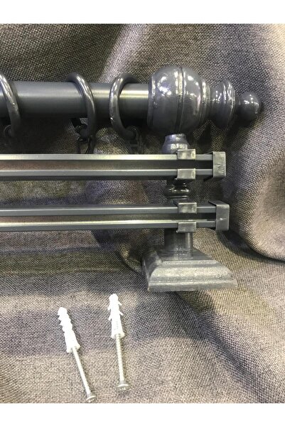 özdeğer home 100cm çift raylı rustik halkalı perde tutucu 3lü perde askısı ah...