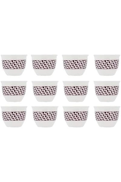 ALSAIF Rasi 12-piecesarabian Coffee Cup Set, Porcelain, White/burgund