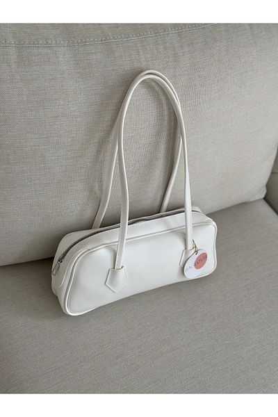 BAGLOVİS Hangers Long Baguette White Color Women's Shoulder Bag En30 Uzn15
